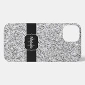 Etui iPhone 13 Parties scintillant gris argent faux pétille Monog (Verso Horizontal)