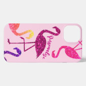 Etui iPhone 13 parties scintillant rose Flamant rose étincelles P (Verso Horizontal)