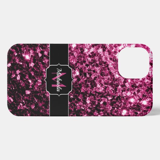 Etui iPhone 13 Parties scintillant rose foncé brillant scintille  (Verso Horizontal)