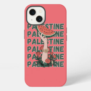 Etui iPhone 13 pastèque, fleurs et texte Palestine Répéter