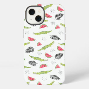 Etui iPhone 13 Pastèque Tropicale & Motif Crocodile