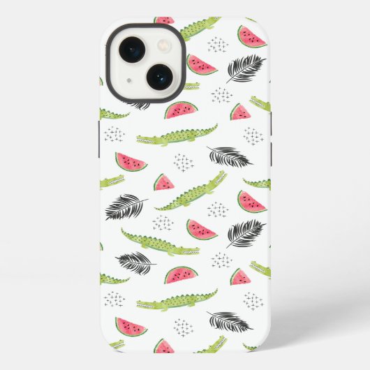 Etui iPhone 13 Pastèque Tropicale & Motif Crocodile (Verso)