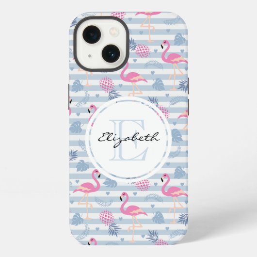Etui iPhone 13 Patters de Whimsical Flamingo et Pineapple (Verso)