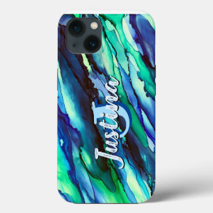 Etui iPhone 13 Paysage bleu sauvage à l'encre alcoolique
