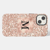 Etui iPhone 13 Peach Rose or Blush rose Glitz léopard Monogramme (Verso Horizontal)
