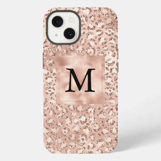 Etui iPhone 13 Peach Rose or Blush rose Glitz léopard Monogramme (Verso)