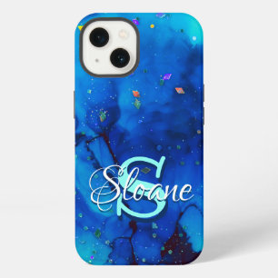 Etui iPhone 13 Peinture à l'encre d'alcool sous-marine bleu profo
