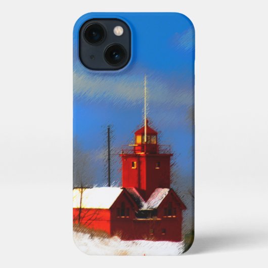 Etui iPhone 13 Peinture de phare rouge - Art original (Verso)