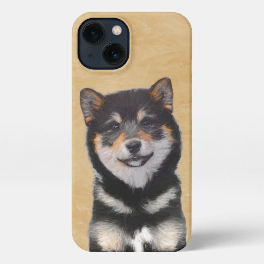 Etui iPhone 13 Peinture Shiba Inu (Noir et Tan) - Art Chien (Verso)