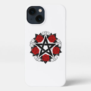Etui iPhone 13 Pentagramme aux roses rouges