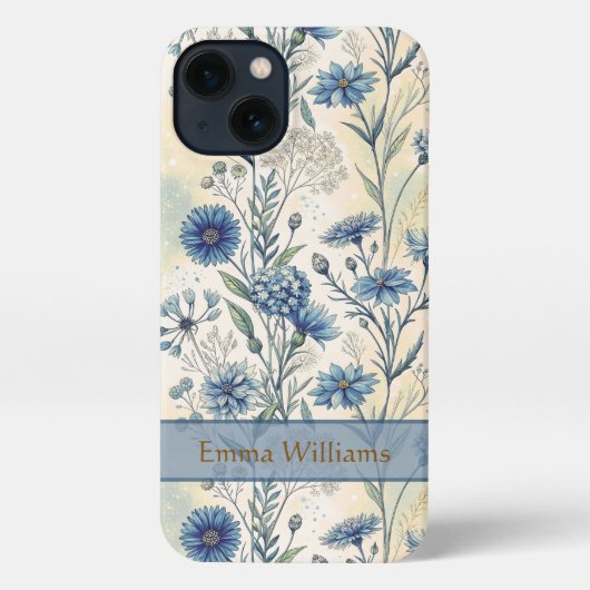 Etui iPhone 13 Personalized Name Blue Wildflowers (Verso)
