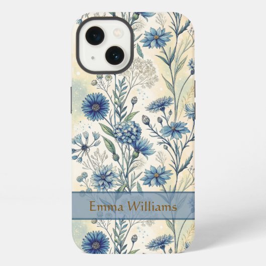 Etui iPhone 13 Personalized Name Blue Wildflowers (Verso)