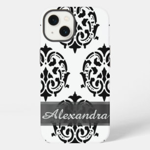 Etui iPhone 13 Personnalisé chic élégant noir et blanc damask