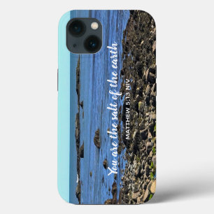 Etui iPhone 13 Photo de l'océan Atlantique avec verset biblique e