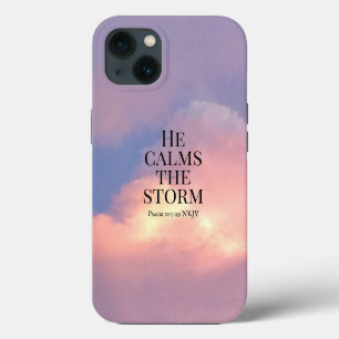 Etui iPhone 13 Photo d'un ciel rose Il calme la tempête Verset de