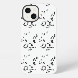 Etui iPhone 13 photo en noir et blanc de feuilles sur un fond bla