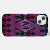 Etui iPhone 13 Pièces spatiales noires et Monogramme à flèches (Verso Horizontal)