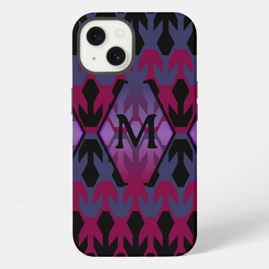 Etui iPhone 13 Pièces spatiales noires et Monogramme à flèches (Verso)