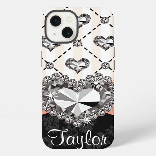 Etui iPhone 13 Pink Bow Rhinestone Heart (Verso)