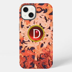 Etui iPhone 13 PINK RED DAISY GEM MONOGRAME Art Nouveau Floral