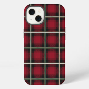 Etui iPhone 13 Plaid festif rouge foncé, blanc, vert et laiton