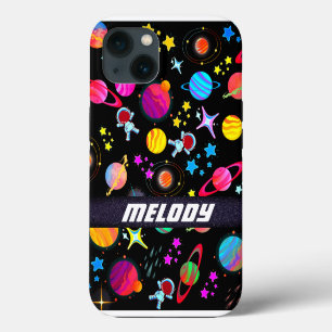 Etui iPhone 13 planètes spatiales colorées galaxie étoiles motif