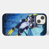 Etui iPhone 13 Plongeur de chat et requin qui sourit (Verso Horizontal)