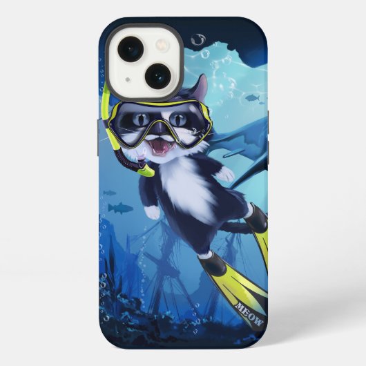 Etui iPhone 13 Plongeur de chat et requin qui sourit (Verso)