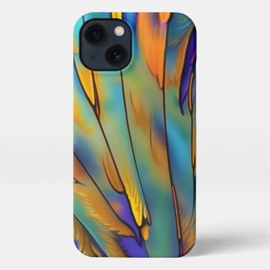 Etui iPhone 13 Plumes en verre tendu AI Art Abstrait (Verso)