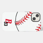 Etui iPhone 13 Points de suture de baseball Monogramme et numéro (Verso Horizontal)