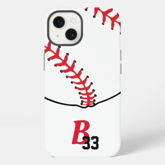 Etui iPhone 13 Points de suture de baseball Monogramme et numéro (Verso)