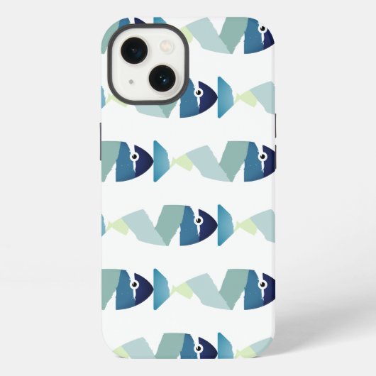 Etui iPhone 13 Poisson bleu de natation abstrait (Verso)