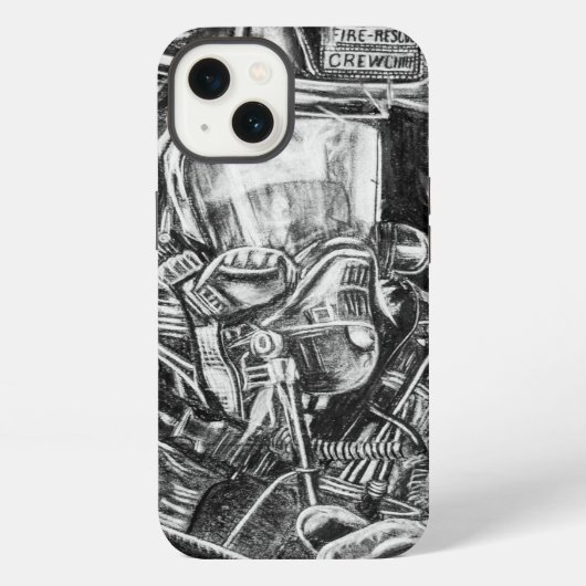 Etui iPhone 13 Pompier - Courage - dessin au fusain (Verso)