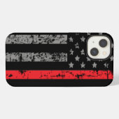 Etui iPhone 13 Pompier Thin Red Line Drapeau Américain Fireman (Verso Horizontal)
