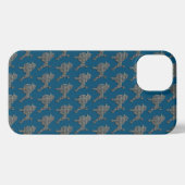 Etui iPhone 13 Poodé Chien Cute Silhouette Grille Bleu (Verso Horizontal)