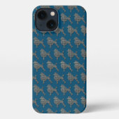 Etui iPhone 13 Poodé Chien Cute Silhouette Grille Bleu (Verso)