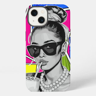 Etui iPhone 13 Pop Art Retrô Mulher Fashion Preto e Branco