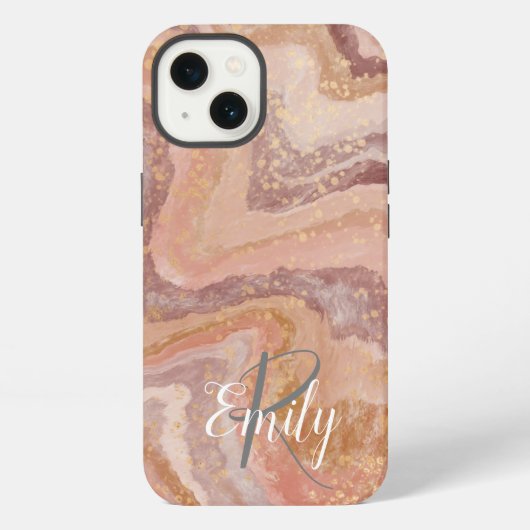 Etui iPhone 13 Porte en grès rose Marbre Nom Abstrait Monogramme (Verso)