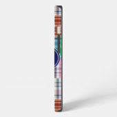 Etui iPhone 13 Preppy Patchwork Madras Navy Quatrefoil Monogramme (Côté gauche)