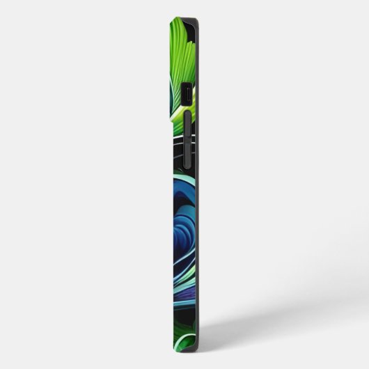 Etui iPhone 13 Pro Abstrait à feuilles bleu vert (Côté gauche)