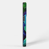 Etui iPhone 13 Pro Abstrait à feuilles bleu vert (Côté droit)