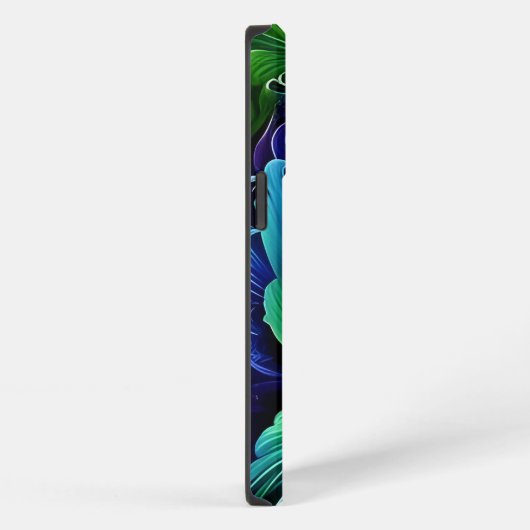 Etui iPhone 13 Pro Abstrait à feuilles bleu vert (Côté droit)