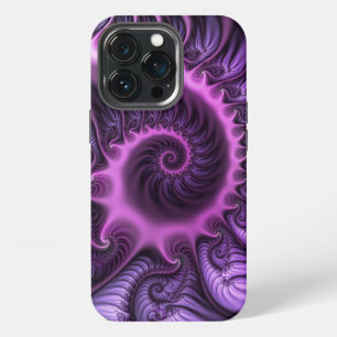 Etui iPhone 13 Pro Abstrait vibrant spirale d'art fractal rose violet