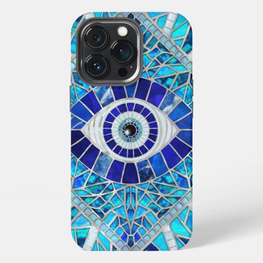 Etui iPhone 13 Pro Amulette du mauvais œil en mosaïque (Dos)