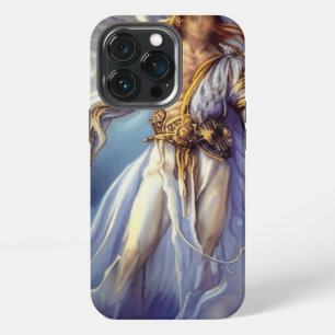 Etui iPhone 13 Pro Ange en bleu portant une épée