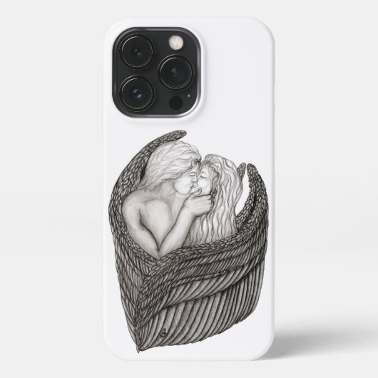 Etui iPhone 13 Pro Angels Kissing, noir et blanc Design (Verso)