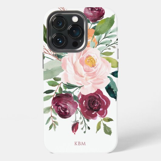 Etui iPhone 13 Pro Aquarelle rustique Botanique avec Monogramme (Dos)
