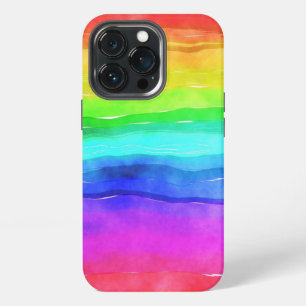 Etui iPhone 13 Pro Arc-en-ciel rayures peintes à l'aquarelle abstrait