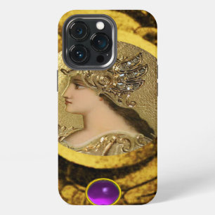 ETUI iPhone 13 PRO ATHÉNA AVEC GRIFFONS FANTAISIE ET GEMME VIOLETTE