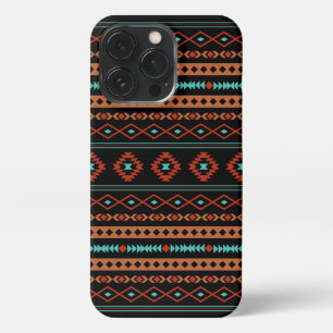 Etui iPhone 13 Pro Aztec Rusts Turquoise Noir Motifs mélangés Motif